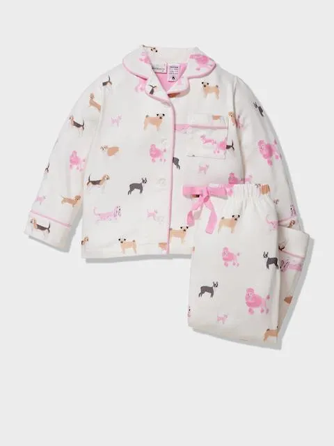 Jnr Girls Plush Puppy Long Pj Set