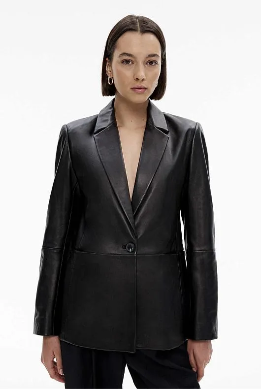 Leather Dart Detail Single-Breasted Blazer