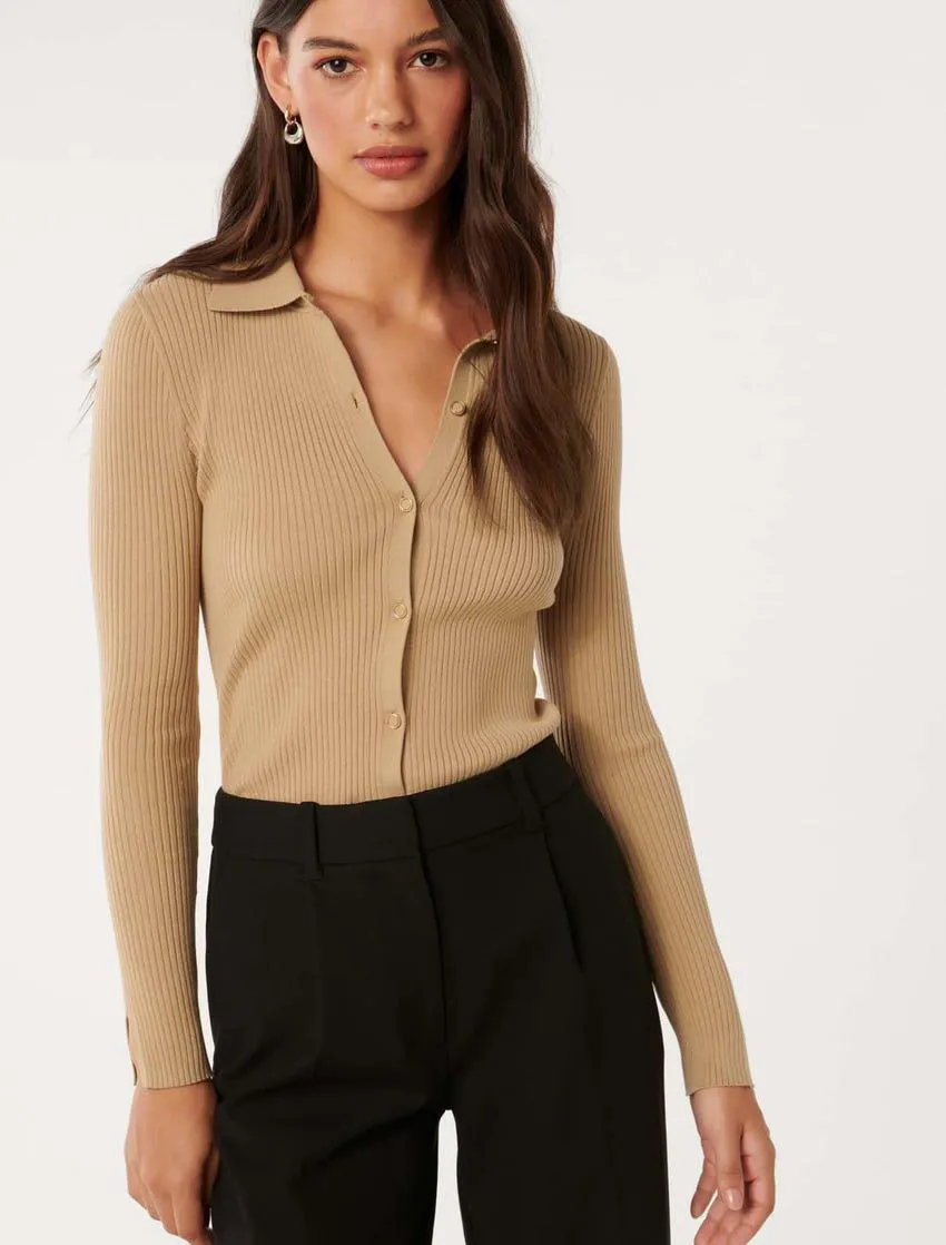 Marlowe Button-Through Polo Knit Top