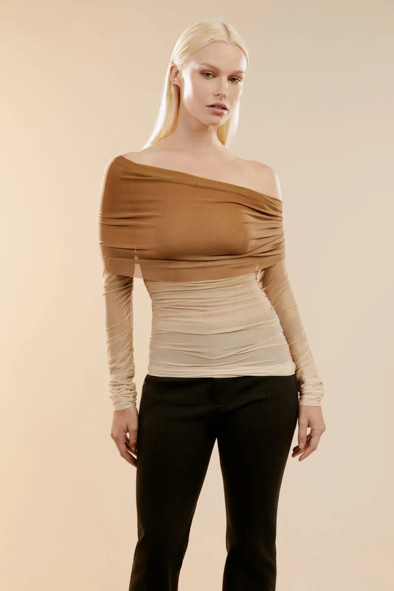 camelia mesh top in brown ombre