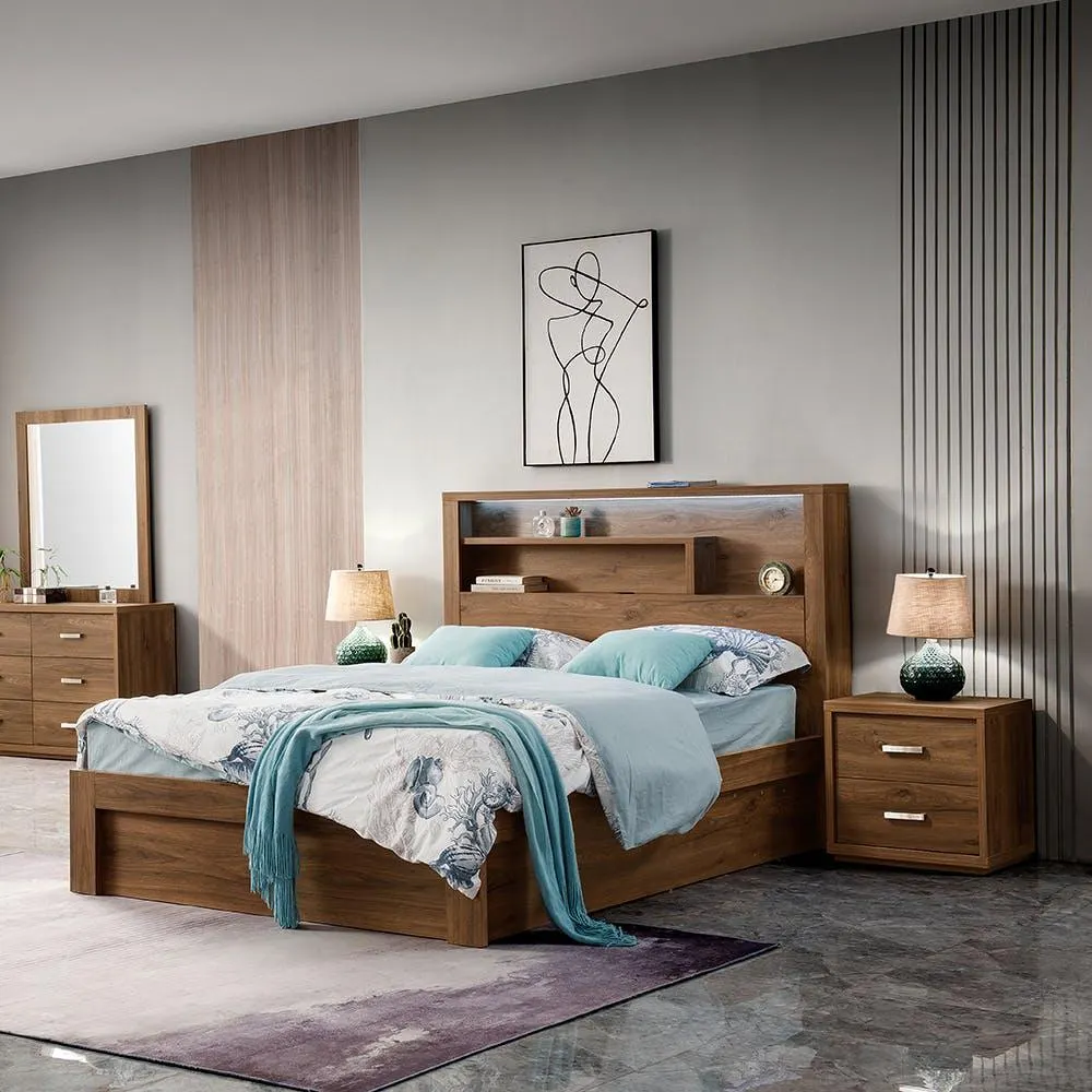 Bellevue Bed Frame W/Gas Lift Storage, Rustic Walnut