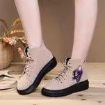 Newchic Cat Embroidered Lace Up Platform Casual Short Boots