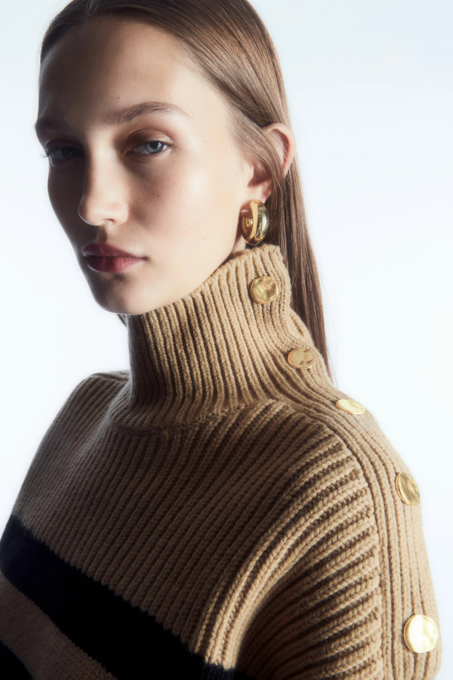 BUTTON-EMBELLISHED STRIPED WOOL JUMPER