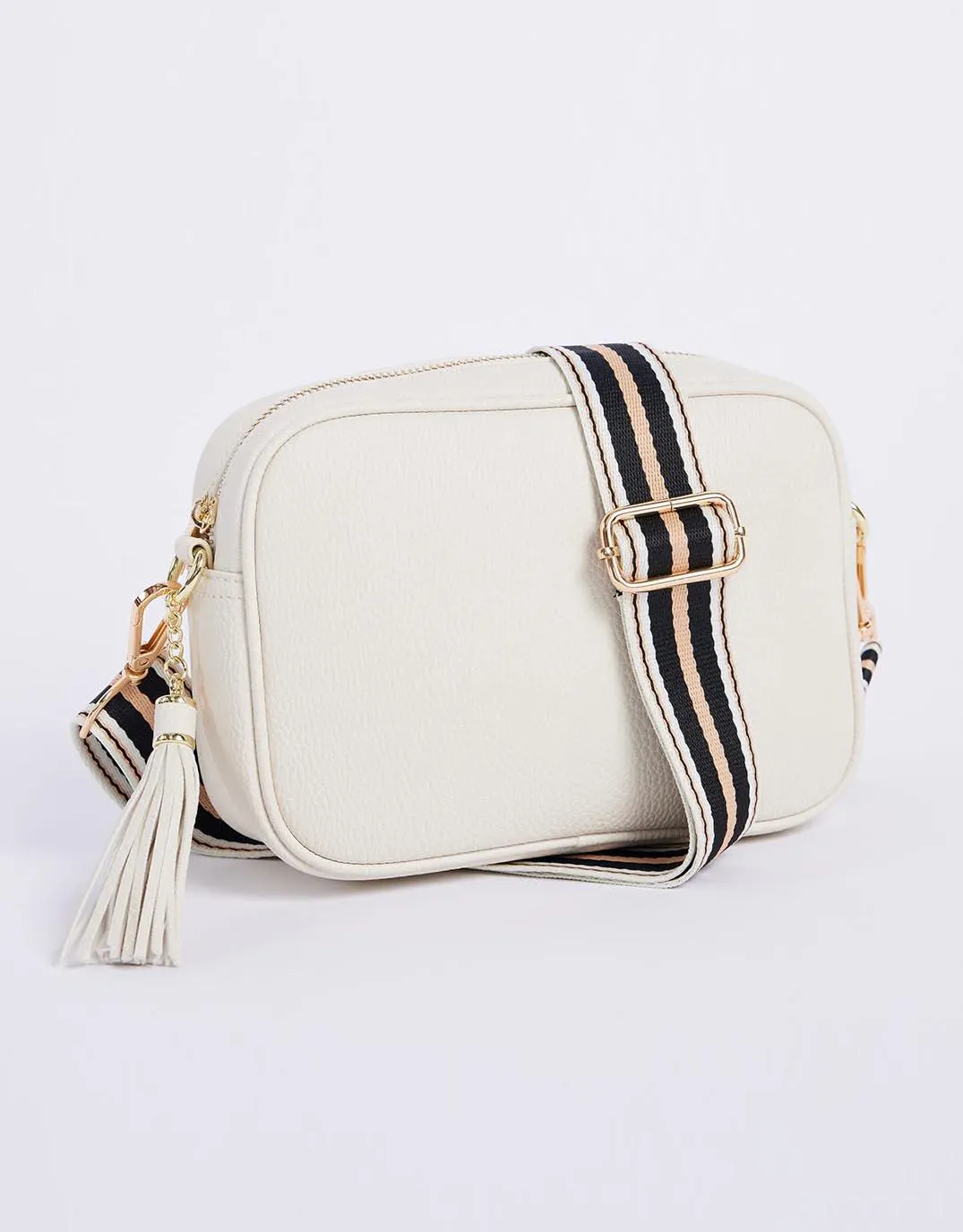 Zoe Crossbody Bag - Ecru/Beige Black Stripe