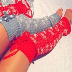 Christmas Christmas Reindeer Long Boot Cuffs with Ribbon