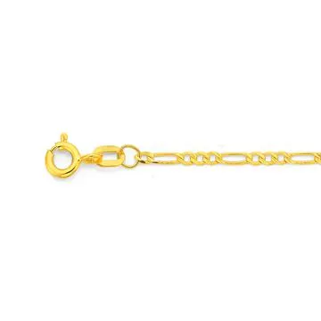 9ct Gold 19cm Solid Diamond-Cut Figaro 3+1 Bracelet