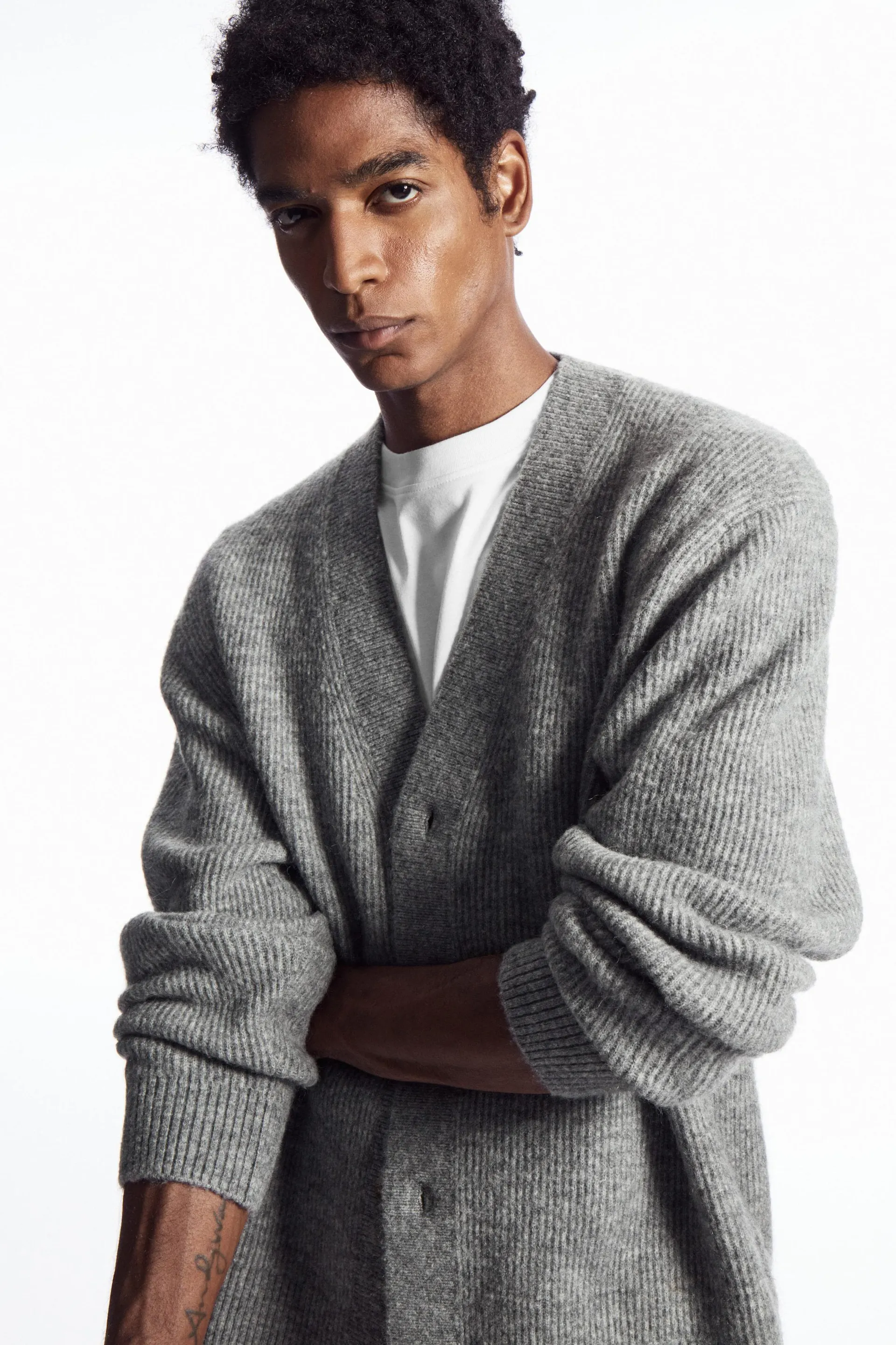 RIBBED WOOL-BLEND CARDIGAN