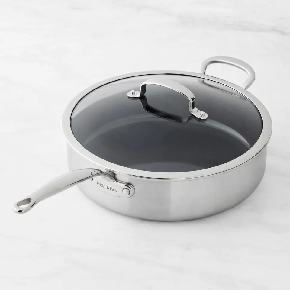 GreenPan™ Premiere Stainless Steel Ceramic Non-Stick Covered Sauté Pan with Helper Handle