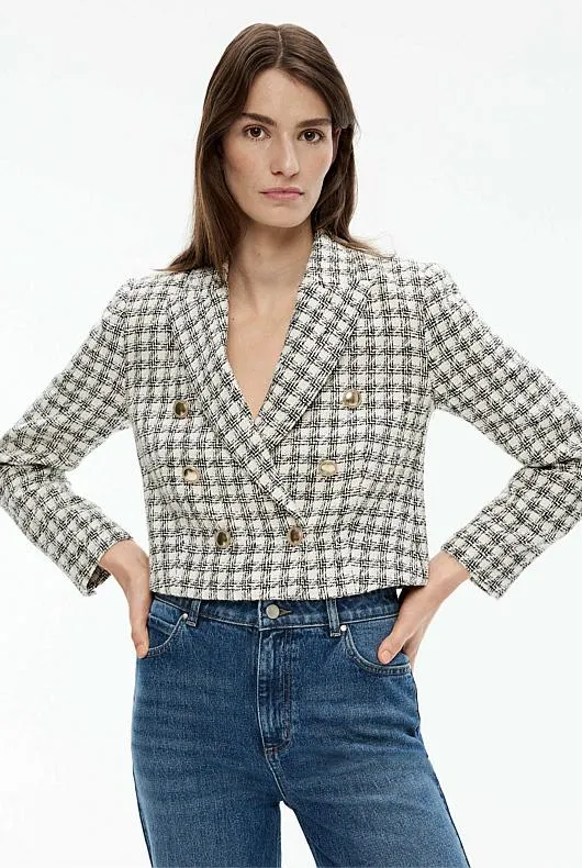 Yarn-Dye Boucle Double-Breasted Blazer