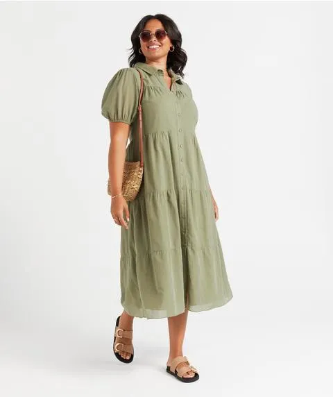 CASEY BUTTON DOWN MIDI DRESS