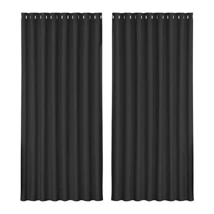 2X Blockout Curtains Blackout Window Curtain Eyelet 300x230cm Black