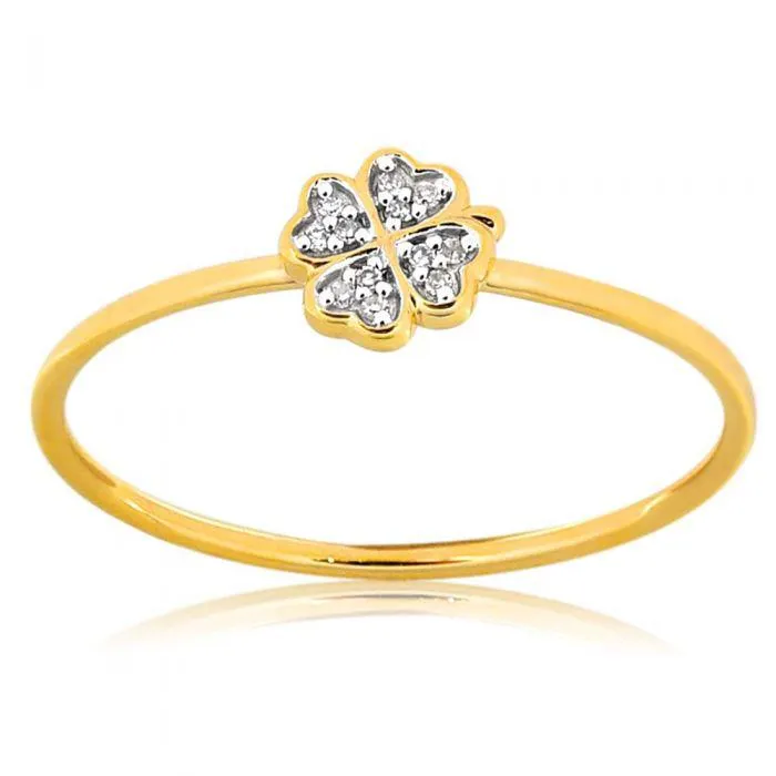 9ct Yellow Gold Diamond 4 Leaf Clover Ring with 12 Brilliant Diamonds
