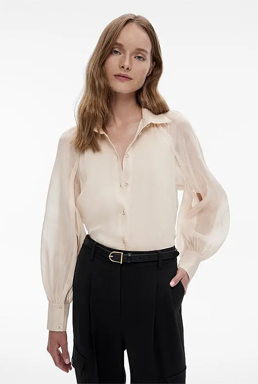 Silk Linen Split Sleeve Blouse