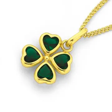 9ct Gold, Cubic Zirconia Green Clover Pendant