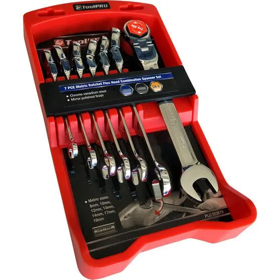 ToolPRO Ratchet Spanner Set Flex Head Metric 7 Piece