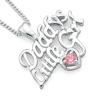 Sterling Silver Pink Cubic Zirconia Daddy's Little Girl Pendant