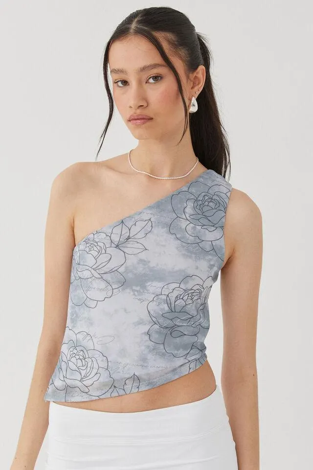 Mesh Graphic One Shoulder Top