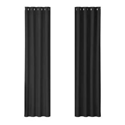 2X Blockout Curtains Blackout Window Curtain Eyelet 140x230cm Black