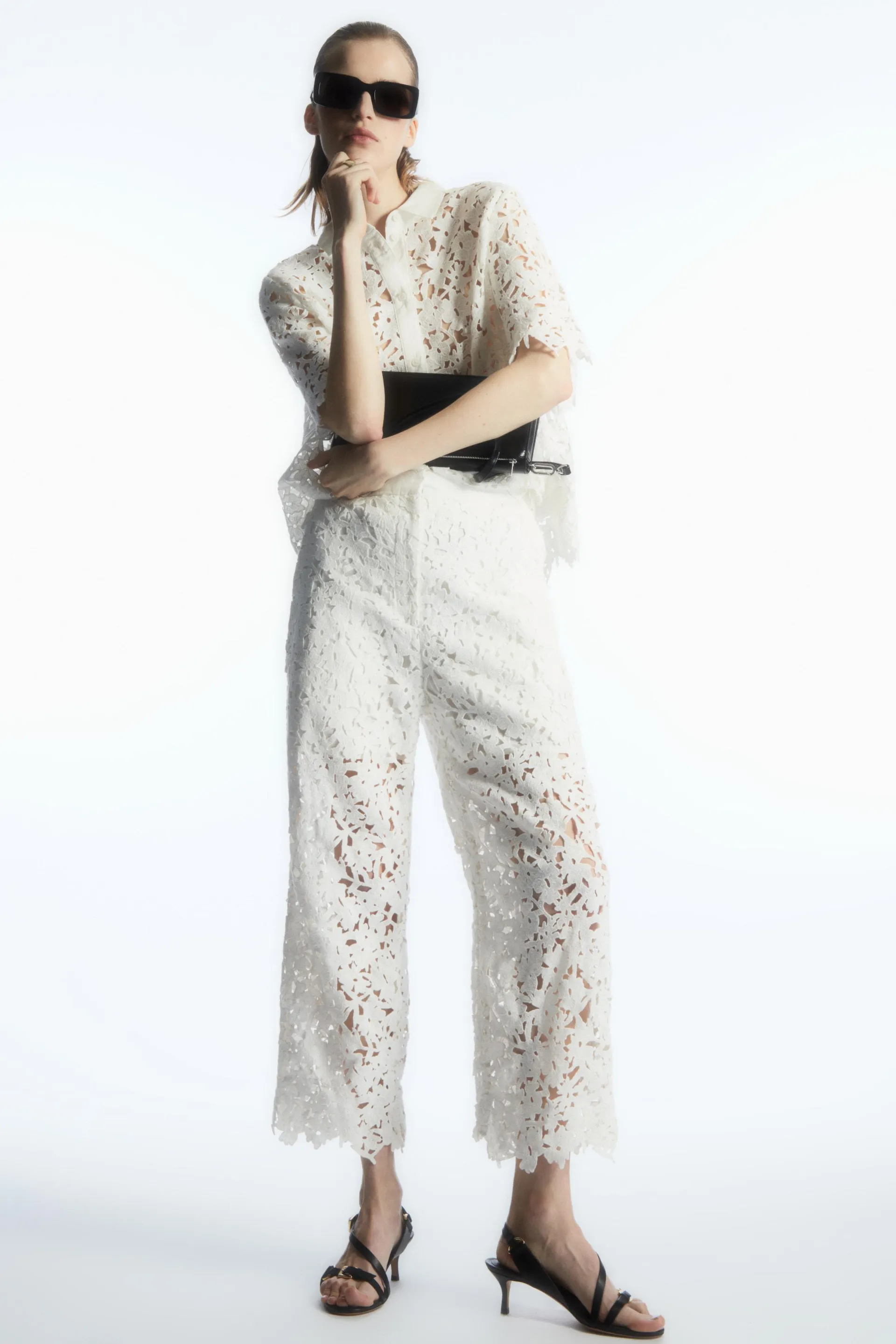 BARREL-LEG BRODERIE ANGLAISE PANTS