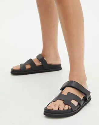 Faux Leather Strappy Slide