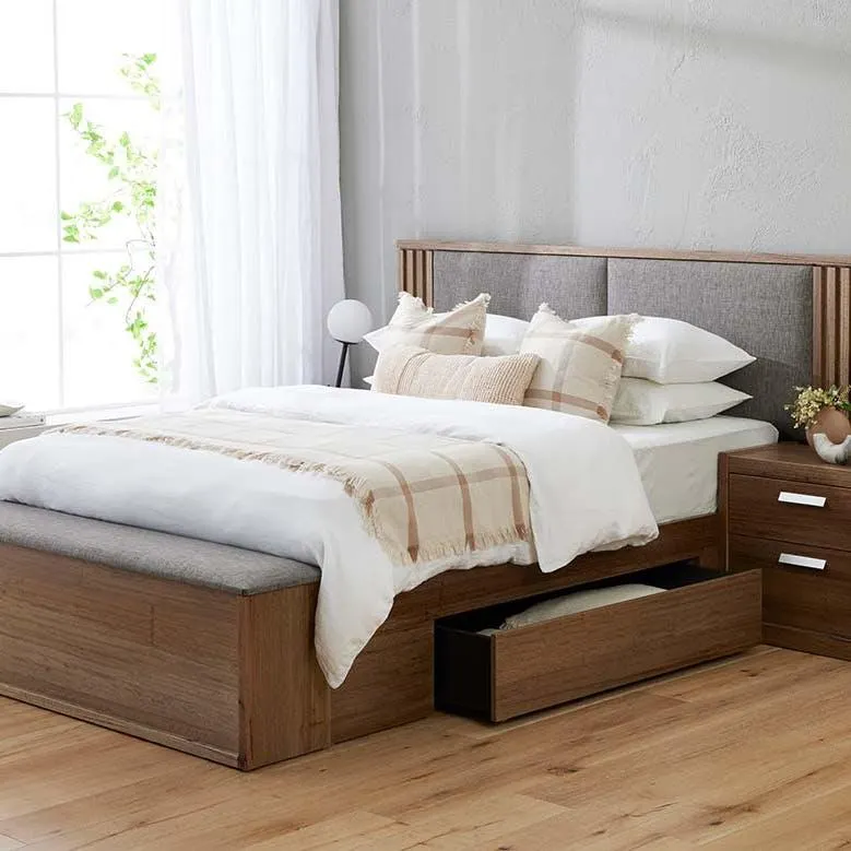 Bentley Bed Frame W/Upholstered Bedhead & Storage Foot Box, Storm (Blaze Pepper)