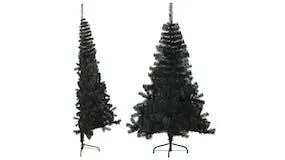 vidaXL Black Artificial PVC Half Christmas Tree with Stand