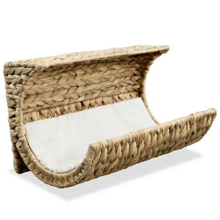 vidaXL Cat Bed with Cushion Water Hyacinth 37x20x20 cm