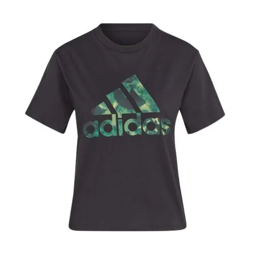 ADIDAS FLORAL GRAPHIC BIG LOGO TEE - WOMENS - BLACK