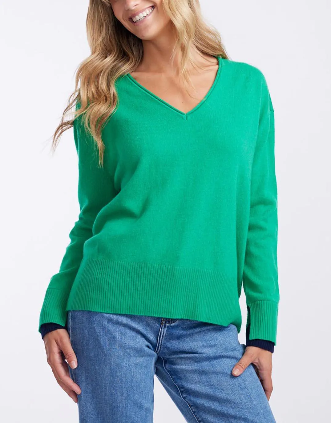 Upstate Double Cuff Knit Jumper - Emerald/Navy