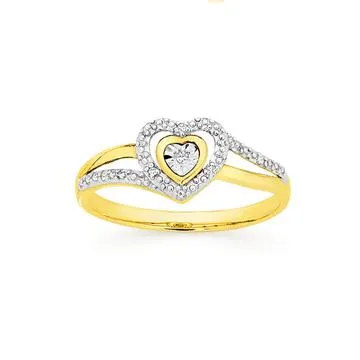 9ct Gold Diamond Heart Dress Ring
