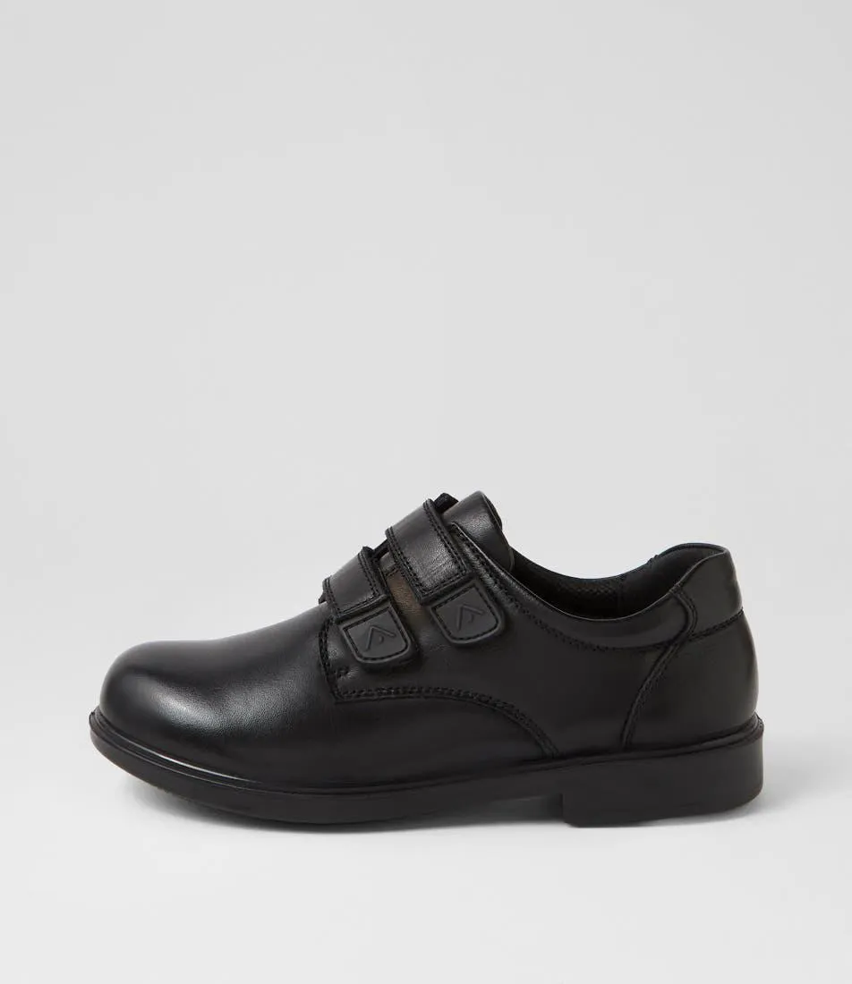 demo jnr adj e black leather slip on shoes