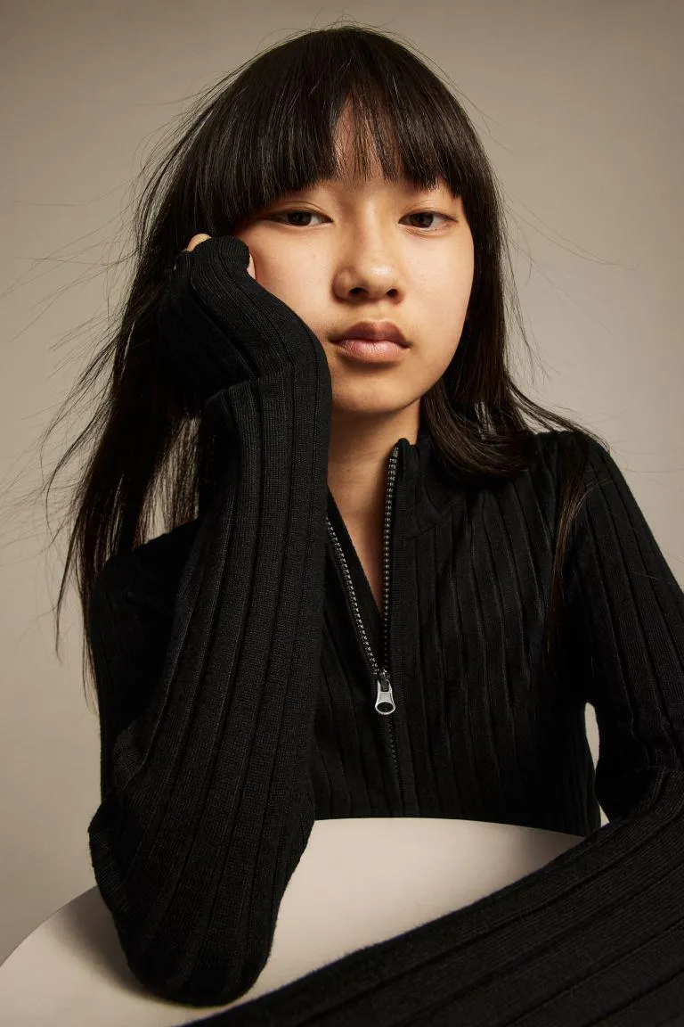 Zip Front Rib Knit Cardigan