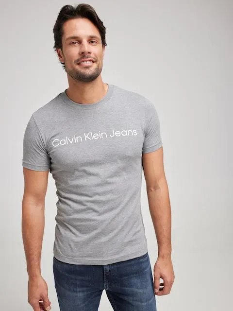 Calvin Klein Core Institutional Logo Slim Tee In Greay Heather