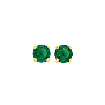 9ct Gold Created Emerald 4mm Stud Earrings