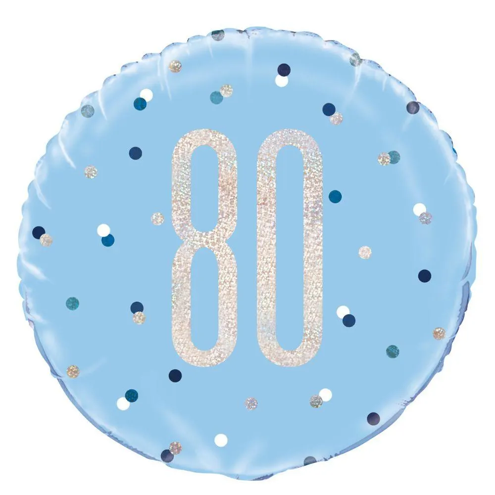 Balloon Foil 45cm Age 80 Prismatic Blue Ea