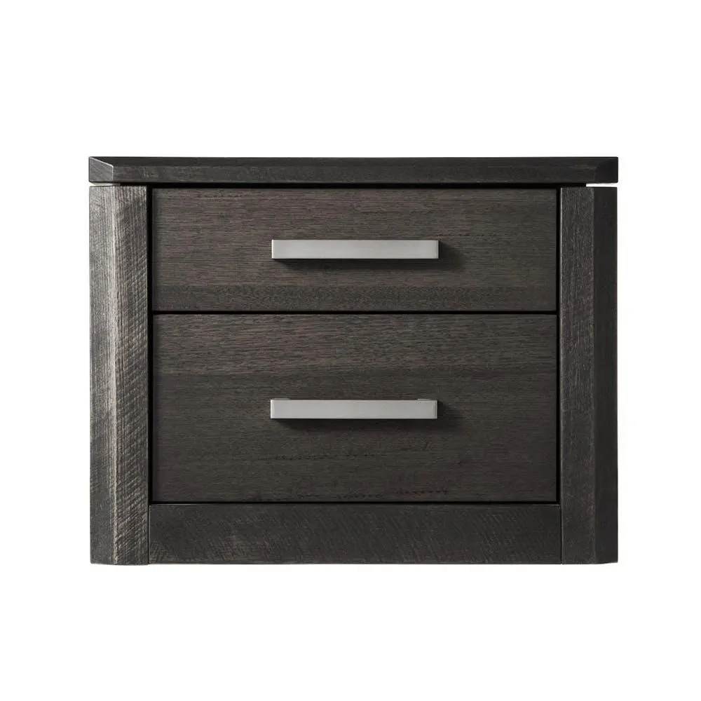 Maitland - Low Profile Bedside Table (2 Drawer) W/Timber Top, Charcoal