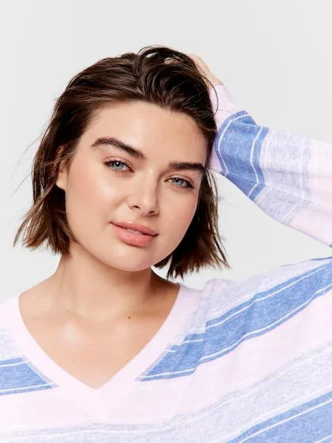 P.A. Plus Fuzzy Stripe Long Sleeve Top