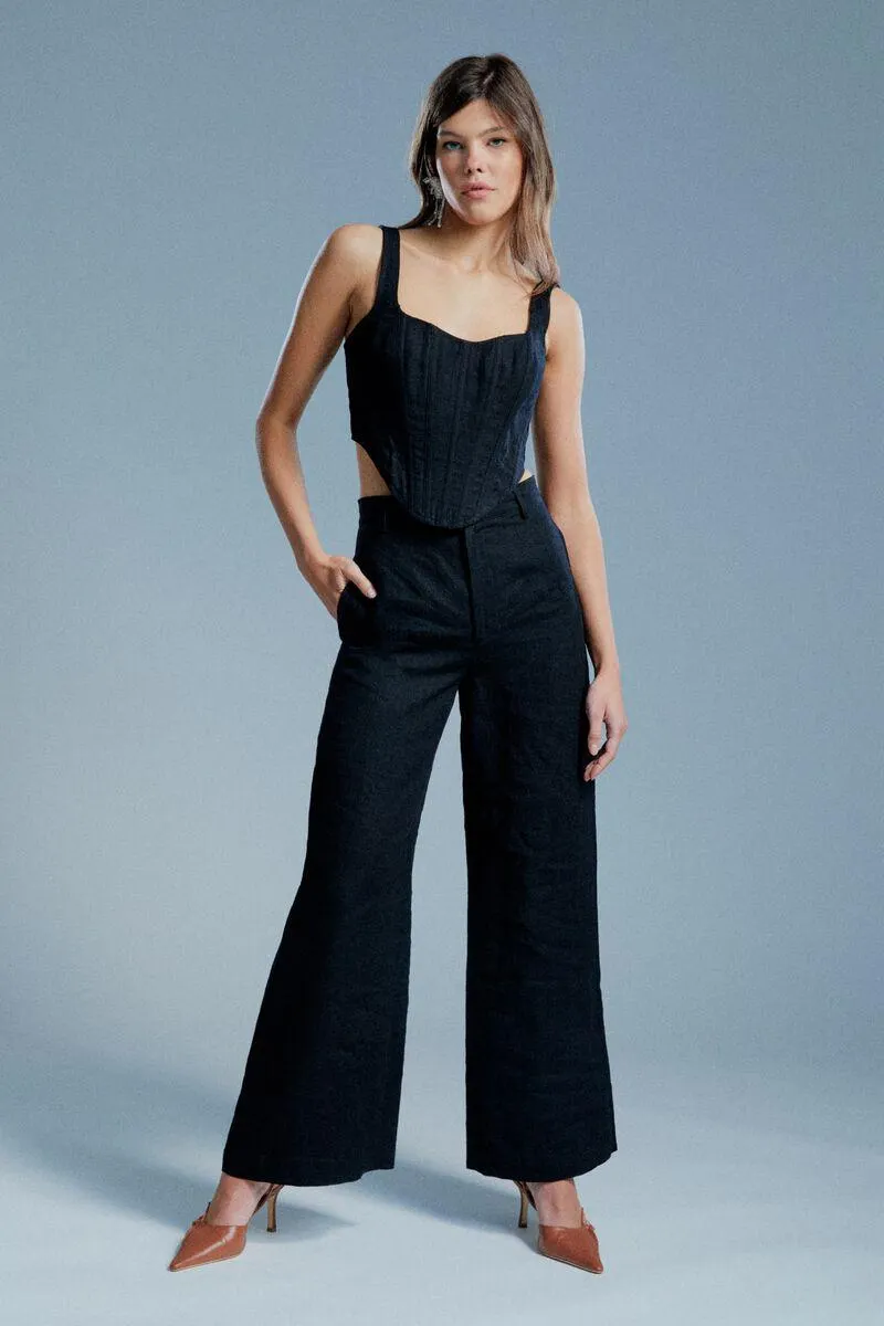 enya linen pant in black