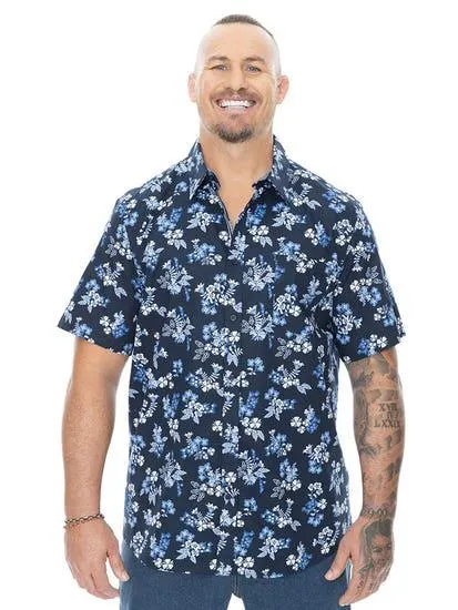 Big Mens Short Sleeve Floral Navy Shirt