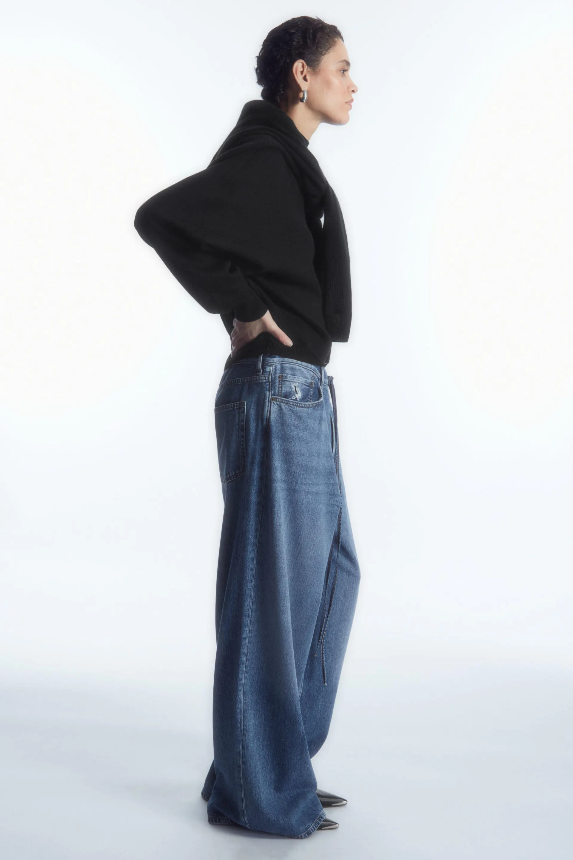 EXTRA WIDE LEG DRAWSTRING DENIM PANTS