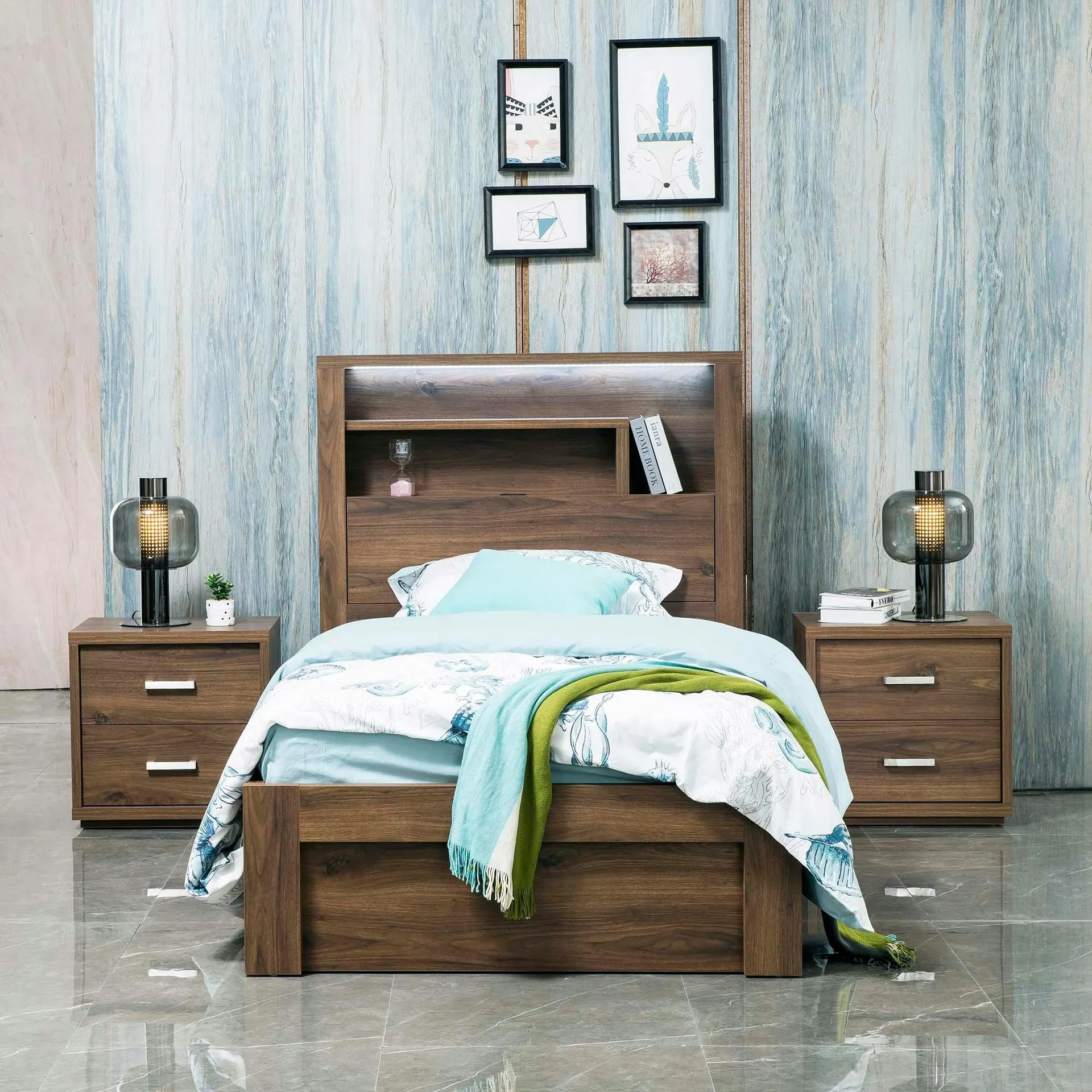 Bellevue Bed Frame W/Gas Lift Storage, Rustic Walnut