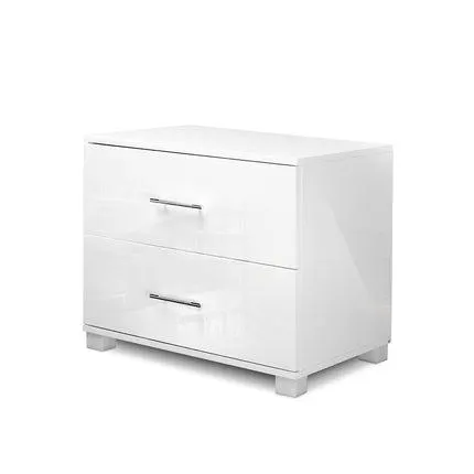 High Gloss Two Drawers Bedside Table - White