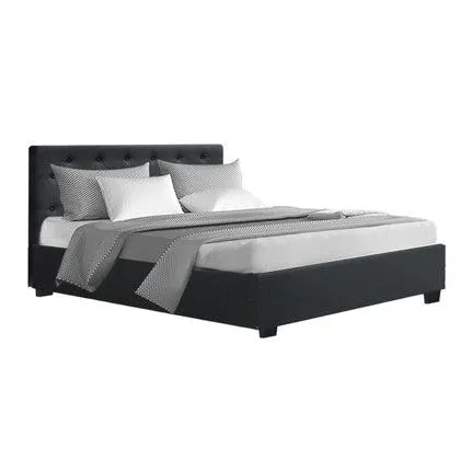 Bed Frame Double Size Gas Lift Base With Storage Charcoal Fabric Vila Collection