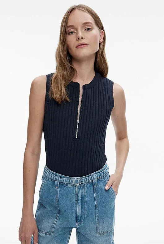 Cotton Rib Zip Tank