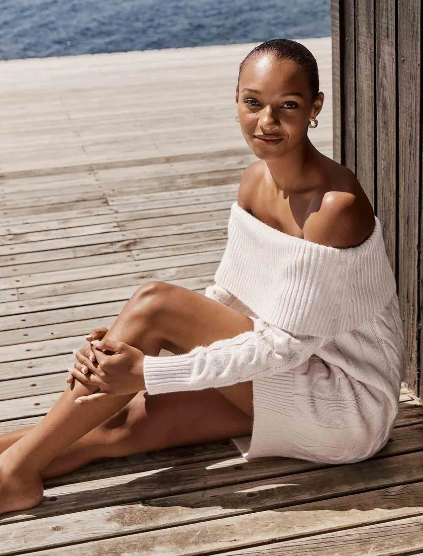 Addison Cable Knit Bardot Mini Dress