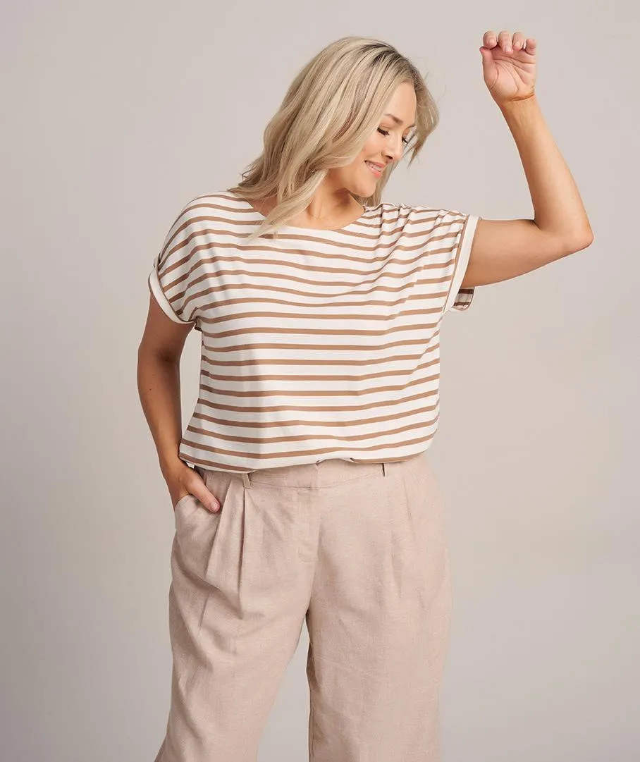 Relaxed Boat Neck Print Tee