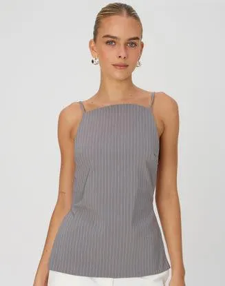 Pinstripe High Neck Backless Cami