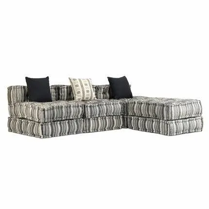 vidaXL 3-Seater Modular Pouffe Grey Stripe Fabric