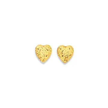 9ct, Diamond-cut Heart Stud Earrings