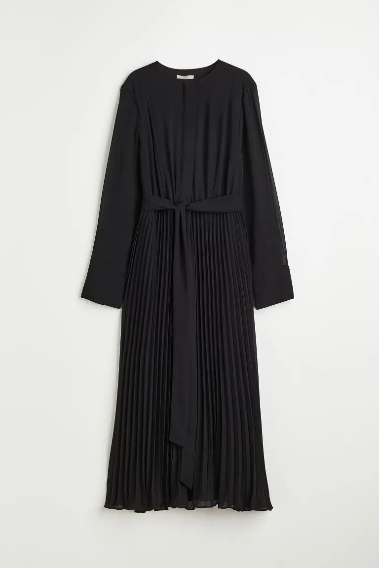 Pleated Tie Belt Dress